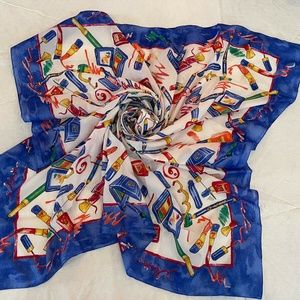 Vintage AVON Scarf featuring Lipstick, Nail Polish, Compacts, Liner 35" Square